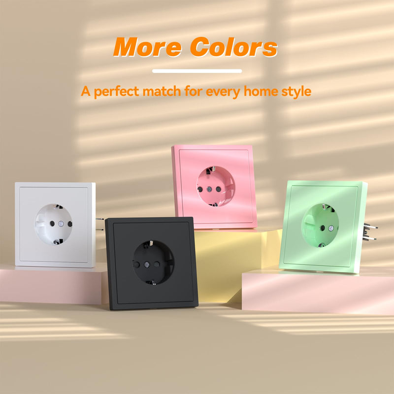 MVAVA Schuko Socket EU Standard, 1 Compartment Flush-Mounted Socket, 80 mm x 80 mm Sockets, Easy Installation, 3-Wire Required, White 2-1-gang