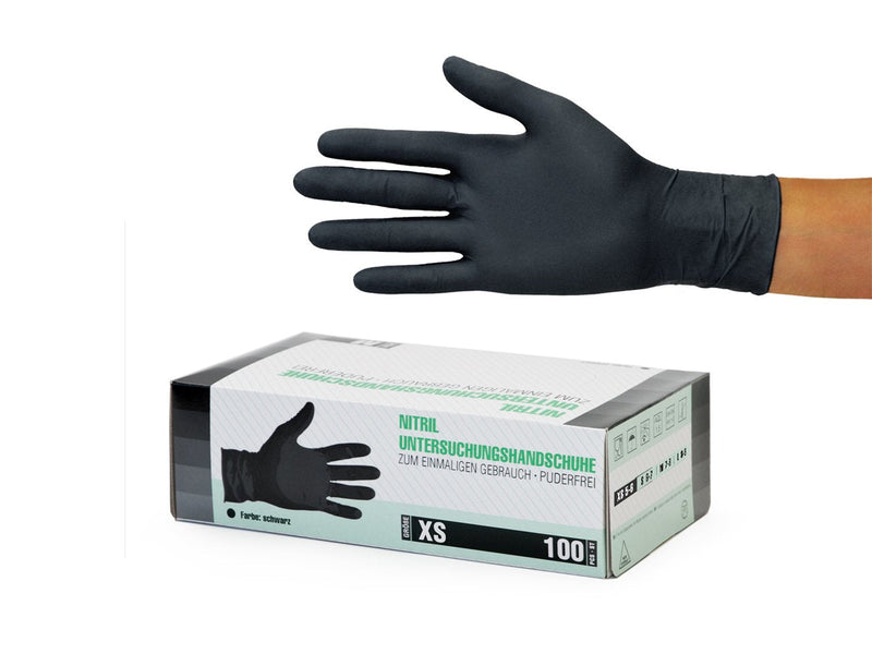 Nitrile Gloves, Box of 100 (XS, Black) Disposable Gloves, Examination Gloves, Powder-Free, Non-Sterile, Latex-Free