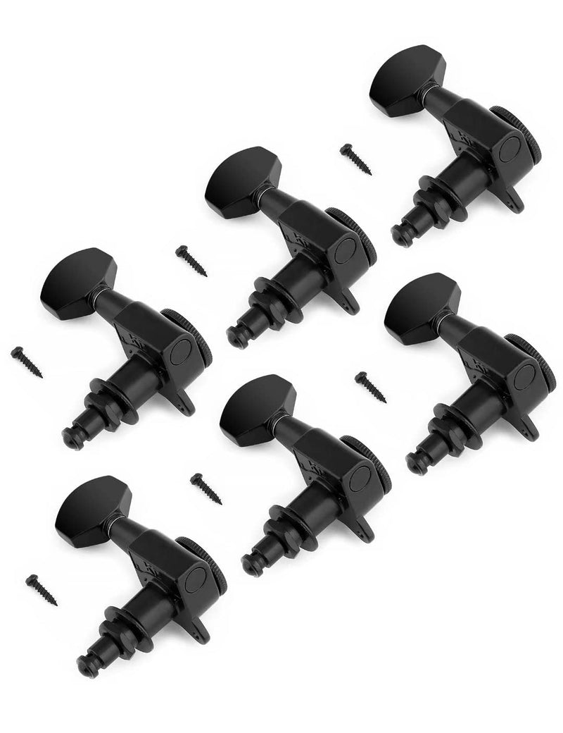 Rubatone Locking Guitar String Tuning Pegs Sealed Machine Heads Tuners Tuning Keys 6 In Line for Right Handed Electric Guitar or Acoustic Guitar Black.