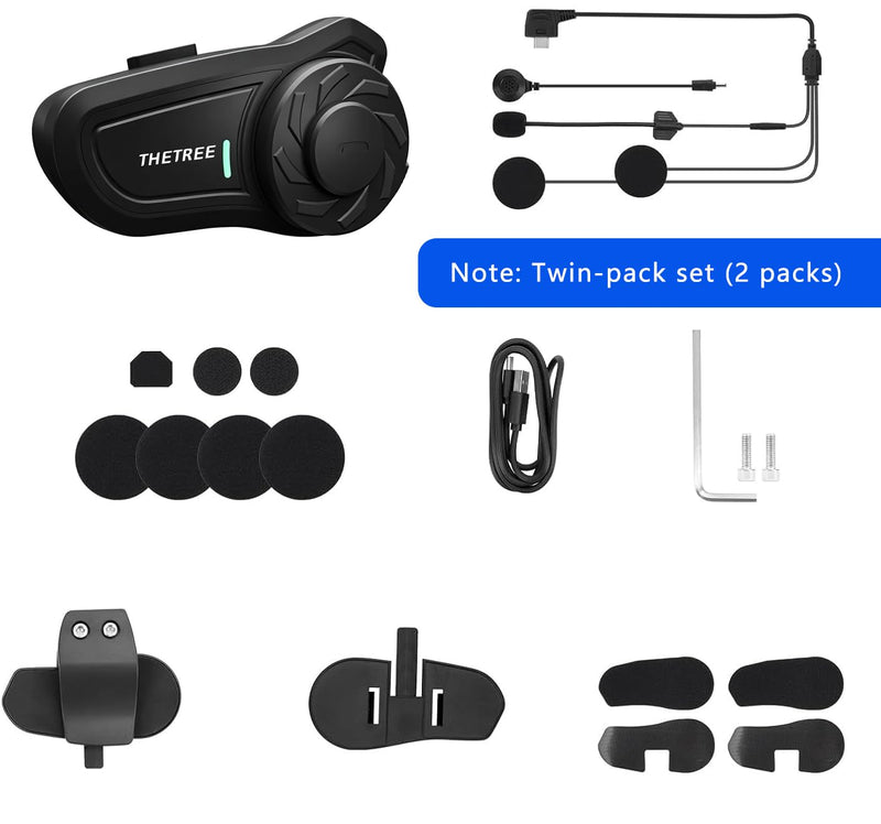 THETREE X2 Motorcycle Bluetooth Headset 2-Way Helmet Intercom Music Call 2P | Up to 1000m, Bluetooth 5.4, 40mm Slim Speakers, CVC/DSP Noise Reduction,IP67 Waterproof, Dual Mic, Hands-Free 2 Pack X2-Double Pack