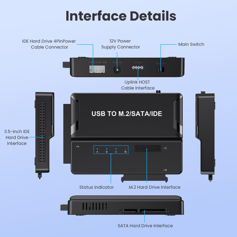 NVMe SSD Enclosure, USB to M.2 and IDE SATA Adapter Hard Drive Reader
