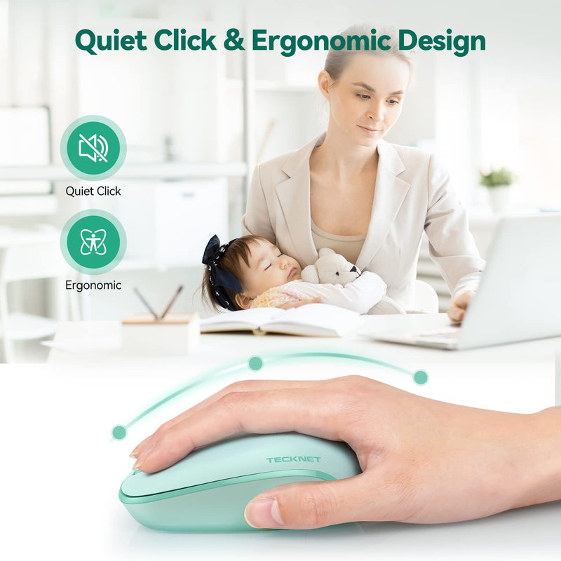 [AUSTRALIA] - TECKNET Wireless Mouse for Laptop, 2.4G Quiet Computer Mouse with USB Receiver, 4 Buttons Portable Cordless Mice for Chromebook, Laptop, PC, Mac, 800/1200/1600 DPI - Mint Green 