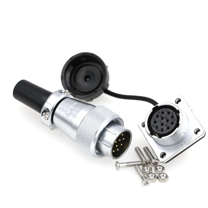 WS20 Waterproof IP67 Aviation WEIPU Connector Plug Socket M20 Square Panel Mount Electrical Power Metal Thread Connector for Industrial Signal LED (Male Plug and Female Socket, 12Pin 5A) Male Plug and Female Socket