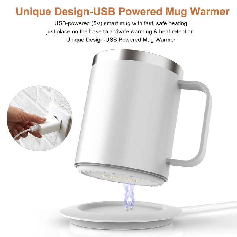 Self Heating Coffee Mug Warmer, 12oz Smart Mug Automatic Shut Off, USB Rechargeable Heated Coffee Mug with Lid for Travel/Office/Home