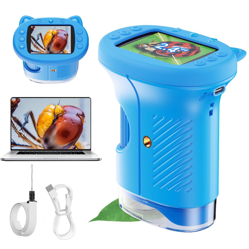 [AUSTRALIA] - 1000X Handheld Digital Microscope for Kids, 4K Kids Microscope with 2.4" Screen, 200–1000X Magnification, Portable STEM Educational Toy with 12 Slides for Boys and Girls Ages 5–12 (Blue) Blue 