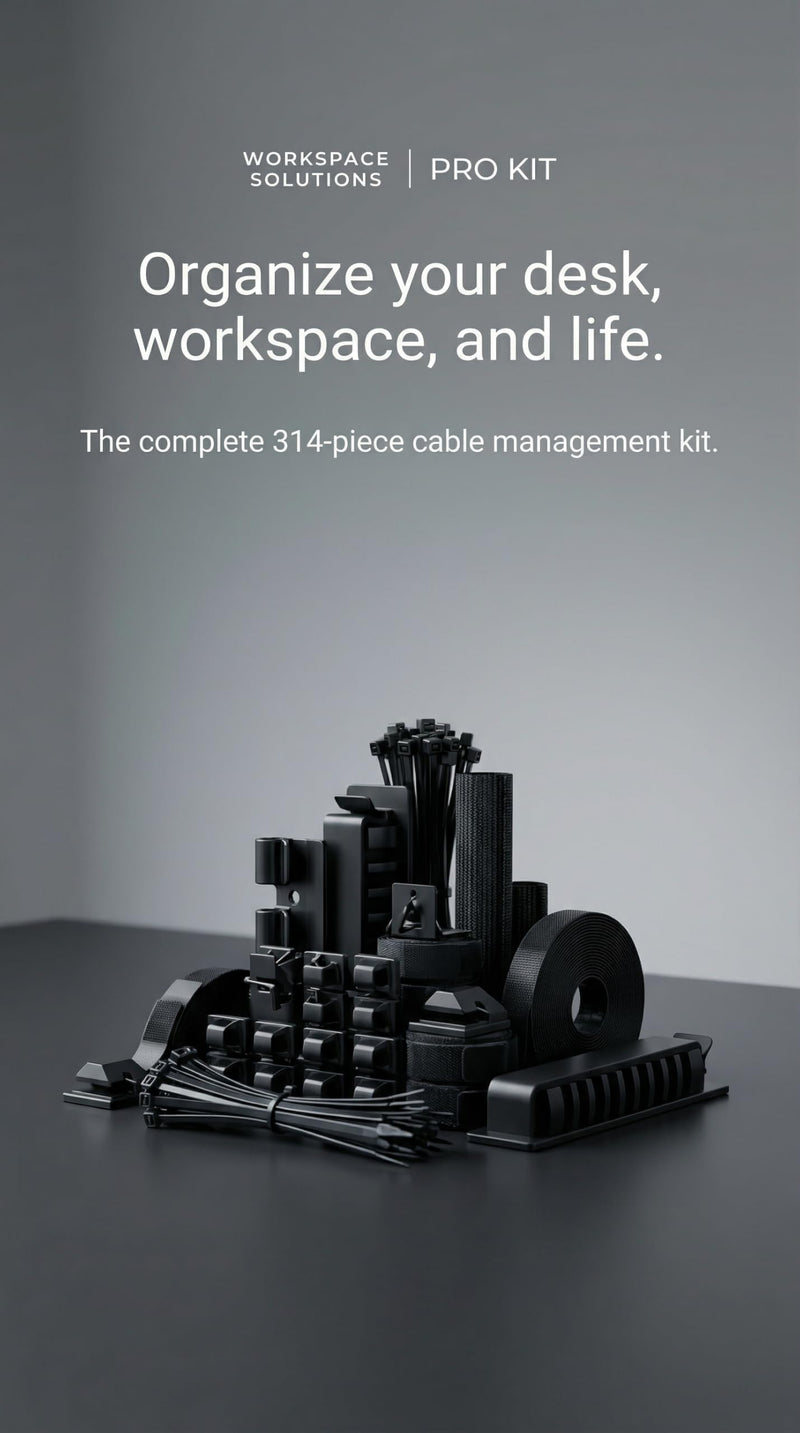 314 Piece Cord Organizer & Cable Management Set, All in One Desk and TV Cable Management Kit with Clips, Sleeves, Ties, Mounts for Home Office Perfect Tech Organizer Scissors & Travel Case Included