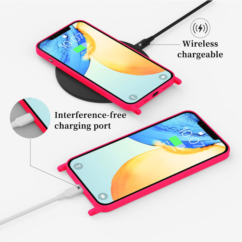 Compatible with iPhone 15 Pro Max Case with Lanyard Crossbody iPhone Case with Strap Adjustable Shockproof Drop Protection Silicone Phone Cover for iPhone 15 Pro Max 6.7’’ Neon Pink
