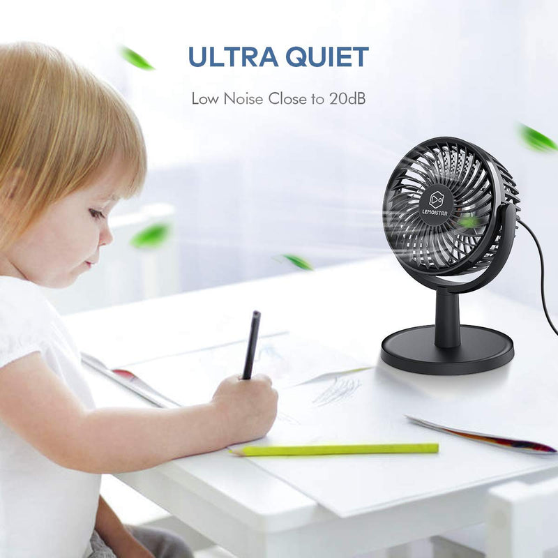 Small Personal USB Powered Fan with 4 Speeds, Portable Desk Fans with 310° Rotation, Mini Powerful Table Fans, Ultra Quiet Air Cooling Fan for Office, Bedroom, Easy to Storage, Strong, Compact, Black 4" Black