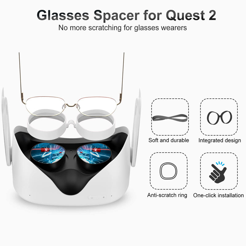 SUPERUS Face Cover Pad & Glasses Spacer Compatible with Oculus/Meta Quest 2 Accessories, Enhanced Comfort, and Prevent Your Glasses from Scratching VR Lenses (White) Face Cover + Glasses Spacer(White)