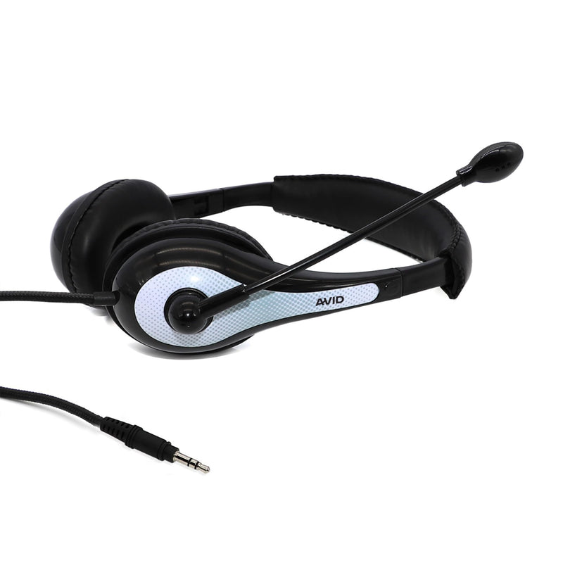 Avid AE-36 Headset in White with Adjustable Boom Microphone for School, Classroom, Education, Testing and Assessment Single