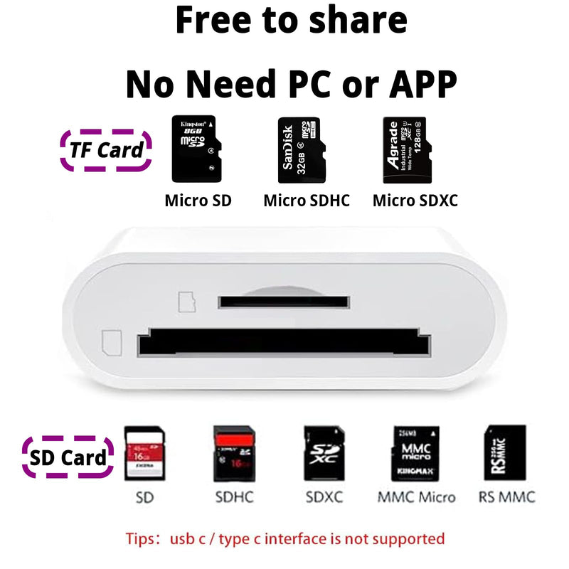 (Apple MFi Certified) Lightning to SD Card Camera Reader for iPhone iPad, 2 in 1 Dual Card Slot Supports SD and TF Card, Portable Sd Card Adapter, Plug and Play 2 Slot