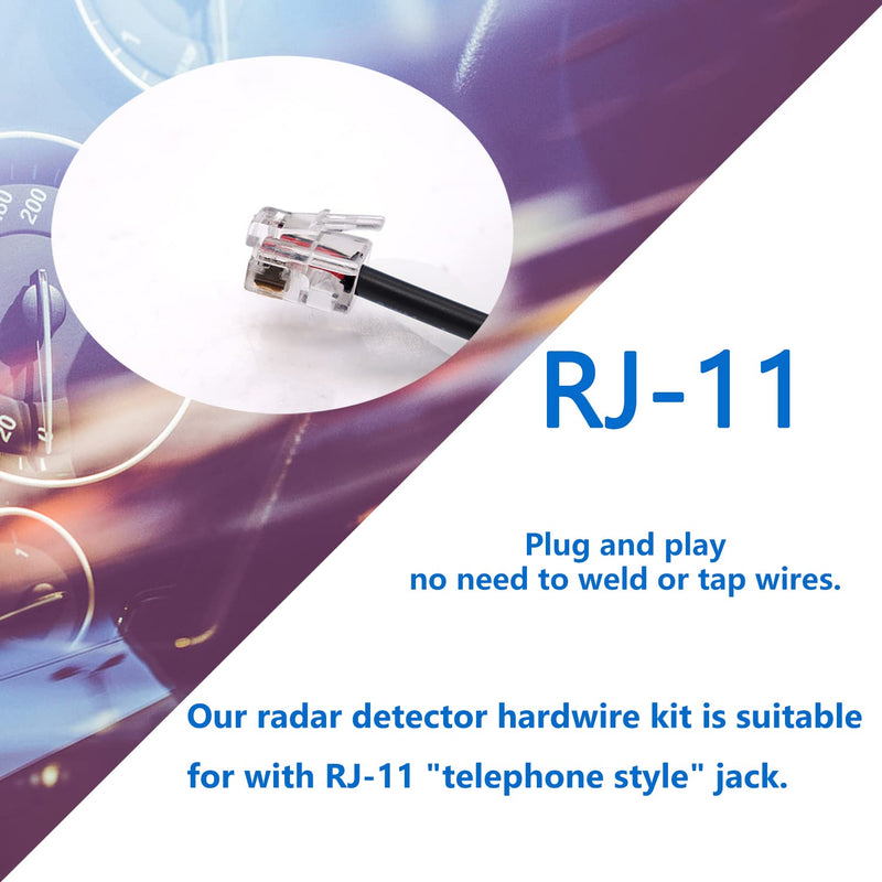 13FT RJ11 Style Radar Detector Hardwire Kit,Quick Connection Plug and Play Cord Cable Set,Include Fuse M1-Q-014