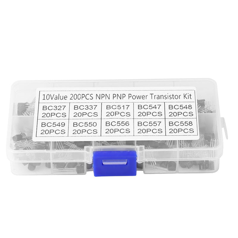 BC Transistors, 200 Pieces TO-92 Silicon NPN PNP Power Transistor Assortment Kit Set (Bc327 Bc337 Bc517 Bc547 Bc548 Bc549 Bc550 Bc556 Bc557 Bc558) with Plastic Storage Box