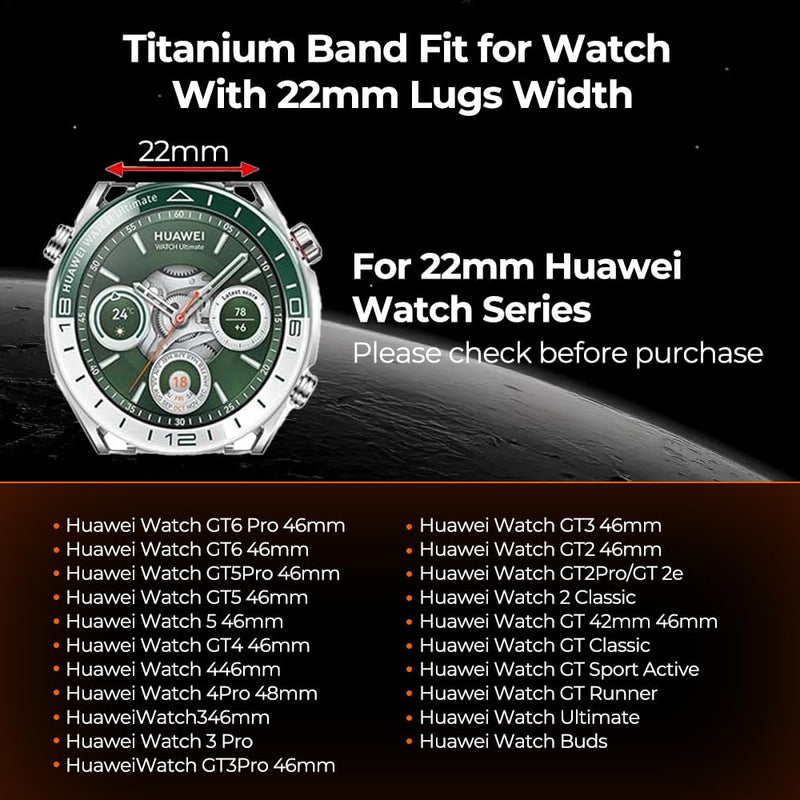 22mm Titanium Metal Band for Huawei Watch GT Runner 2/GT6/6Pro 46mm | For GT 5/4/3/3Pro/Active/Classic/2 Pro/Sport/Elegan| 40% Lightweight,Skin-Friendly,Corrosion Resistance,Fit Wrists 6.3''-9''