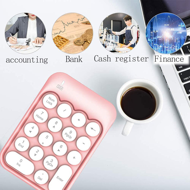 Wireless Numeric Keypad 18 Keys with 2.4G Mini Portable Silent Number Pad USB Receiver Financial Accounting Keyboard Extensions for Laptop Desktop PC Pro（Pink） Pink