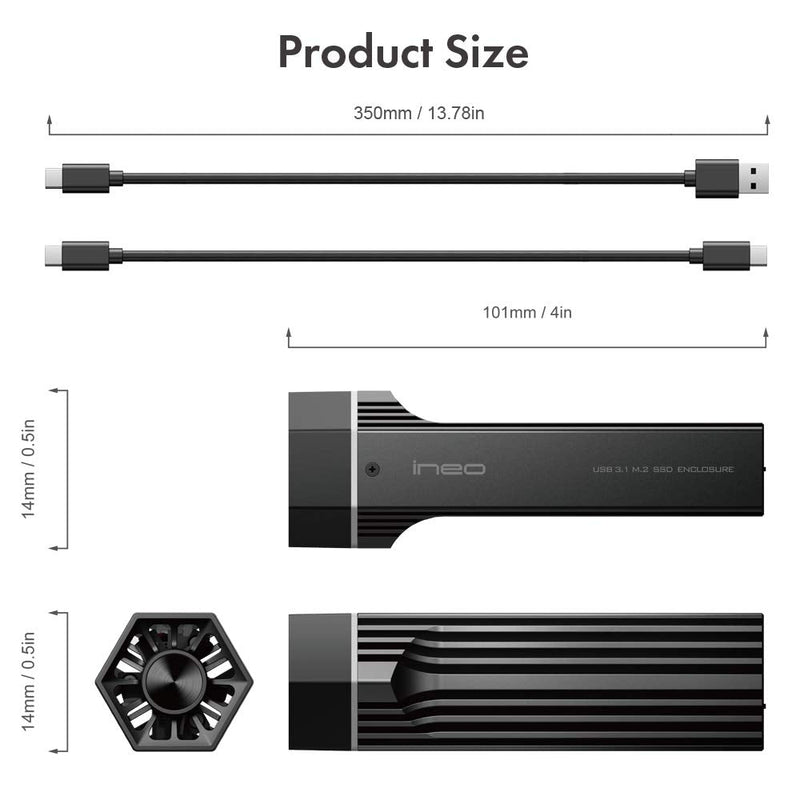 ineo M.2 NVMe (PCIe) SSD Enclosure Built-in Cooling Fan and Write Protection Switch [C2605-NVMe]