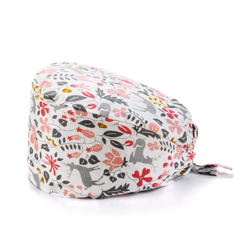 SIMYJOY Op Hood Fabric Women's Scrubbing Cap Printed Hat with Button Cotton Sweatband Adjustable Full Hair Cover One Size c
