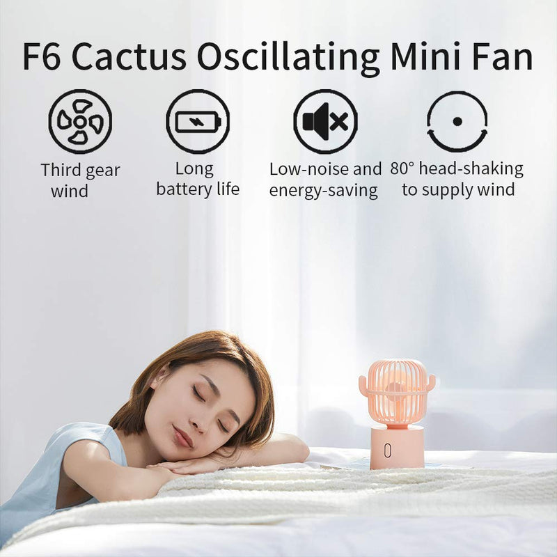 Small Desktop USB Table Desk Fan Personal Fan, Cactus Mini Handheld Rechargeable 80 Degree Auto Rotation Portable Fans, 3 Speeds Strong Wind, Quiet Operation Fan for Girls Baby Room Home Office Pink