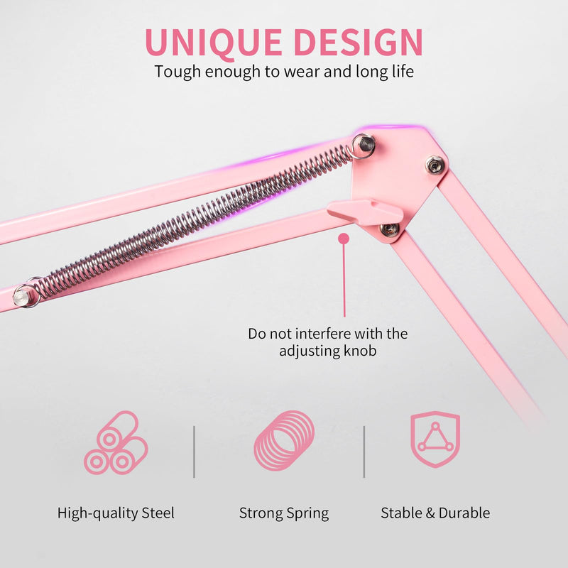 FEELWORLD AMS1 Microphone Boom Arm, Adjustable Mic Arm Stand with 3/8” to 5/8” Screw, Compatible with PM1 and other Mics for Podcast Straming Gaming Studio （Pink) Pink