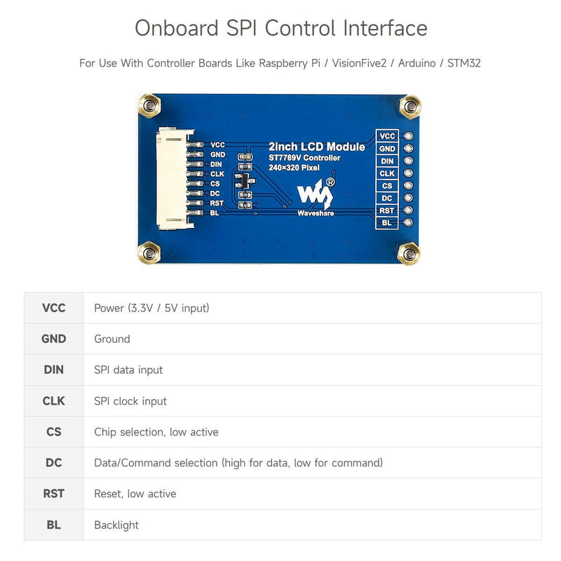 Waveshare 2inch LCD Display Module, Compatible with Raspberry Pi/Pi zero/Arduino/Esp32, with ST7789 Driver, 262K Color, IPS Screen, 240×320 Resolution, SPI Interface