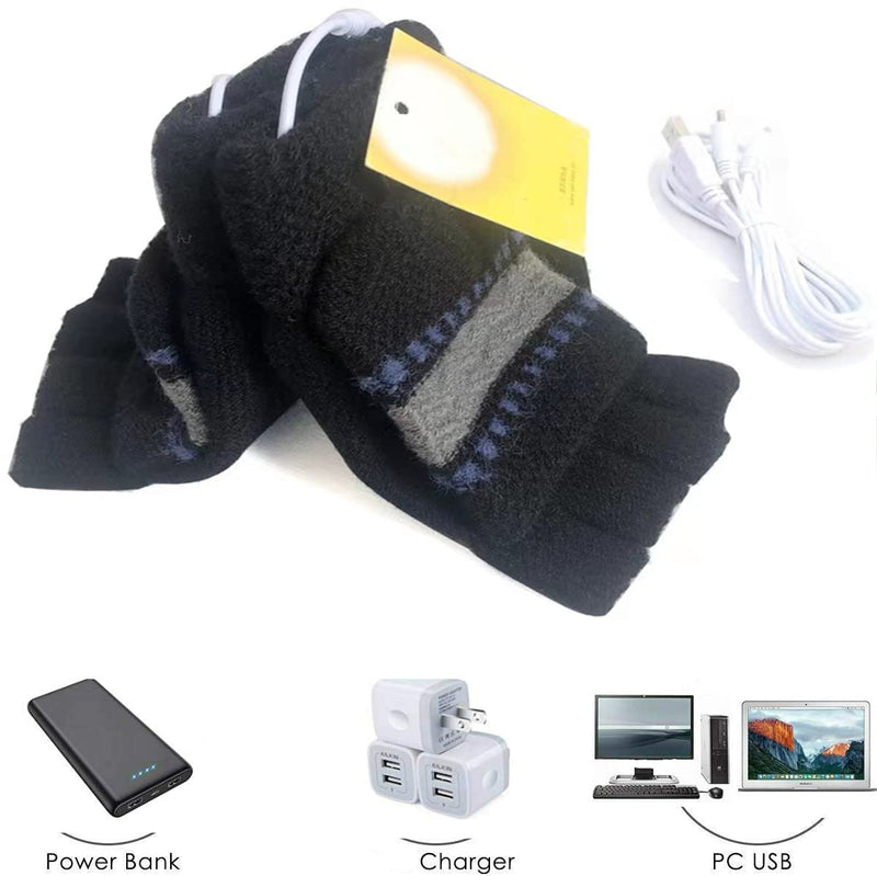 Women's & Men's USB Heated Gloves Mitten Winter Hands Warm Laptop Gloves, Knitting Hands Full & Half Heated Fingerless Heating Warmer Washable Design (Black)