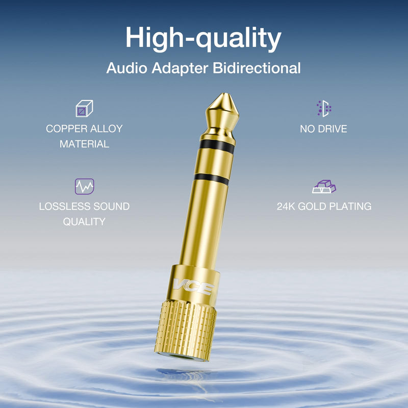 VCE 6.35mm (1/4 inch) Male to 3.5mm (1/8 inch) Female Stereo Audio Jack Adapter for Aux Cable, Guitar Amplifier, Headphone, 2 Pack
