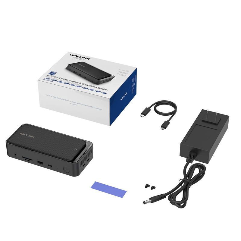 WAVLINK Laptop Docking Station 3 Monitors, 12-1 USB Hub with 10Gbps M.2 PCIe/SATA SSD Enclosure, Expands MacBook/Mac mini (M4/M3/M2/M1), 4K@60Hz HDMI/DP, 100W PD, with 20V2A Independent Power Adapter