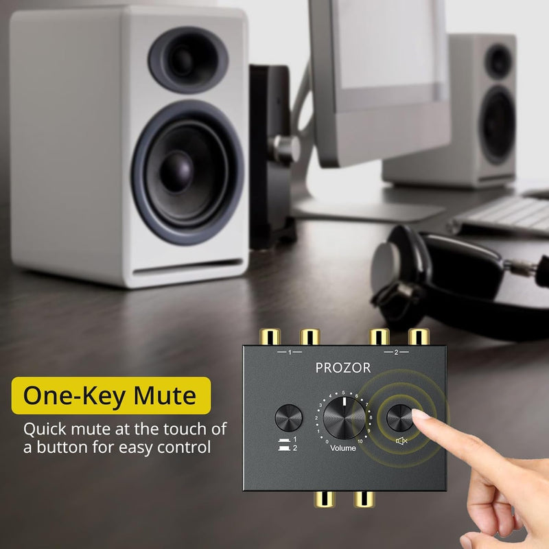 [AUSTRALIA] - PROZOR RCA Stereo Audio Switcher - 2 in 1 Out R/L Stereo Audio Switch, 1 in 2 Out Stereo Audio Splitter with Mute Button and No External Power Required 2 in 1 Out RCA Switch 