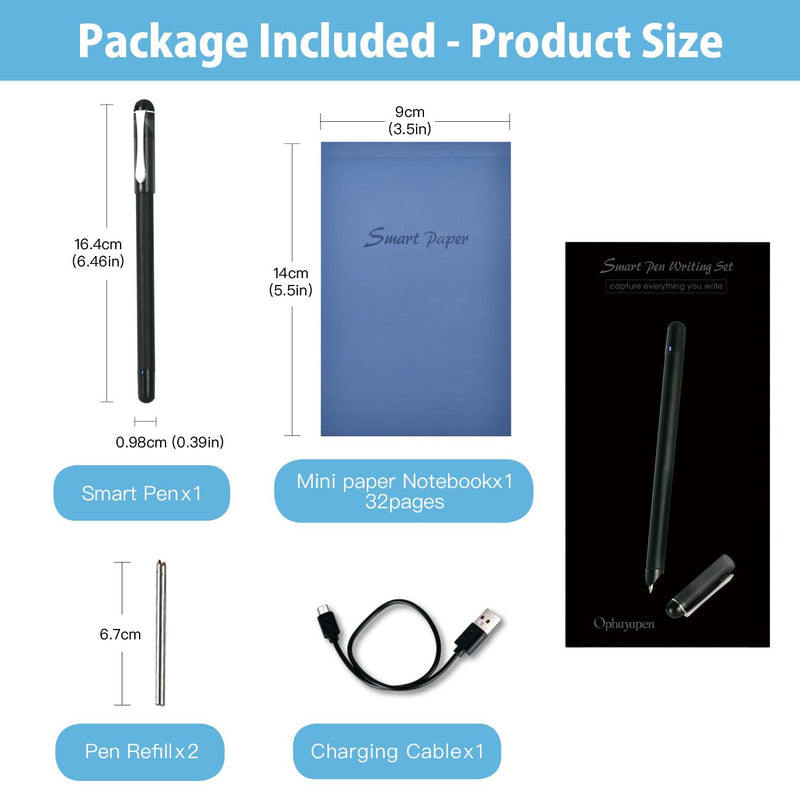 Ophayapen Smart Pen+Mini notebok, Digital Pen Real-time Sync for Digitizing, Storing, and Sharing Notes, Ideal Smart Pen for Note Taking, Drawing, Classroom, Offices, Compatible with Android and iOS