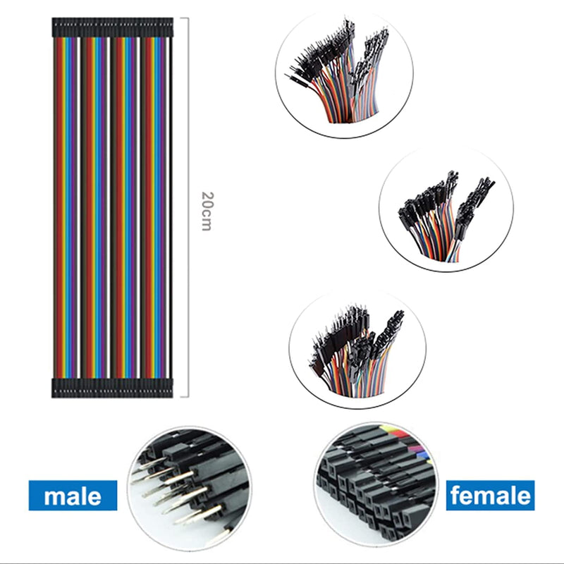 120 Pin Dupont Jumper Wires, 20 cm Wire Length (40Pin Male to Female, 40Pin Male to Male, 40 Pin Female to Female), with Arduino and Raspberry Pi Projects (Set of 3) 1 Pack (Set of 3)