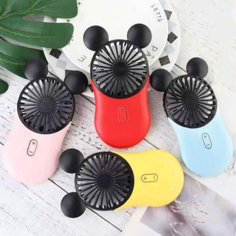Kbinter Cute Personal Mini Fan, Handheld & Portable USB Rechargeable Fan with Beautiful LED Light, 3 Adjustable Speeds, Portable Holder, for Indoor Outdoor Activities, Cute Mouse 2 Pack (Red+Blue) Red+blue