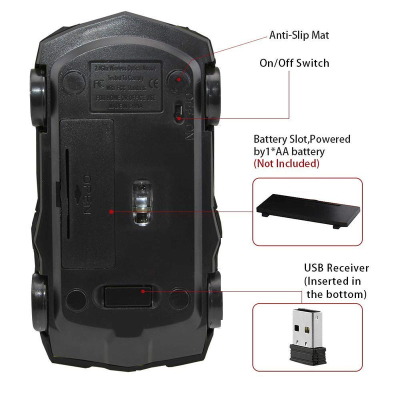 jinfili 2.4GHz Sports Car Wireless Mouse Optical Cool 1600DPI 3D USB Wireless Gaming Mice for Pc Laptop Windows 10 Black