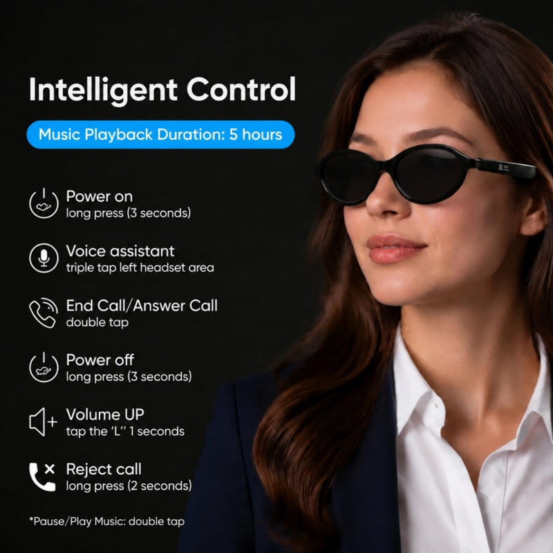 AI Glasses for Women with Thin Temples Cat Eye Smart Sunglasses | Real-Time Translation - 160+ Languages, Open-Ear Audio Lightweight Bluetooth Glasses for Travel, Business - Black