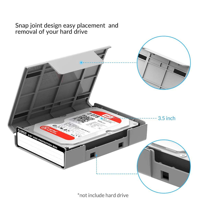 ORICO 3.5 Inch Hard Drive Case Protective Box with Anti-Static ,Shockproof and Dustproof Function, Storage Case for HDD External Hard Drive Case,Gray,5 Pack-PHP35 PHP-GY