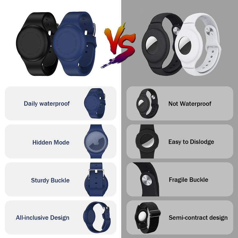 R-fun Waterproof Air Tag Bracelets for Kids [2 Pack] Compatible with Apple Air Tag Finders with Soft Silicone,Anti Lost GPS Item Finders Case Cover for Kids,Night Blue/Black Night Blue/Black