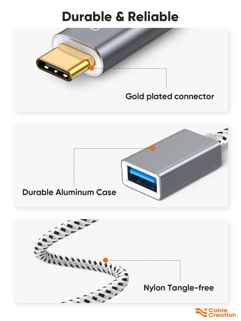USB3.1 USB Female to USB C Adapter 0.5 FT, CableCreation USB C to USB A Female Adapter Cable OTG 5Gbps Data Female USB A to C Male for MacBook Pro Air XPS 15 Galaxy S22 Ultra S21 etc, 0.15m Space Gray