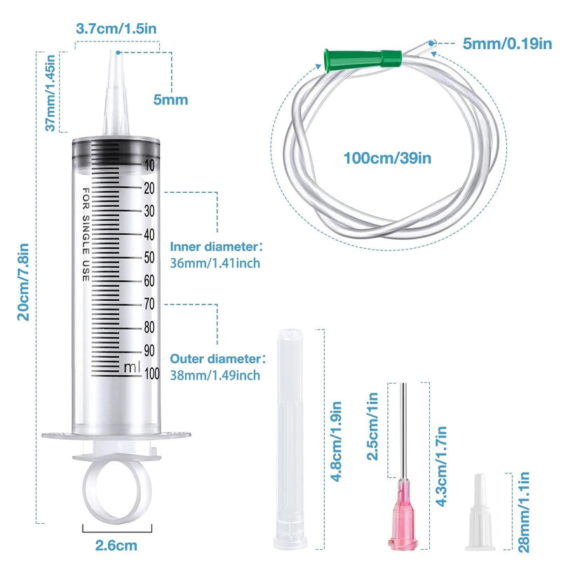 Syringes with Hose, 100 ml Syringe with 20G Needle, Blunt Disposable Syringes, Colostrum Syringes, Reusable Plastic Syringes for Laboratory, Garden and Industry