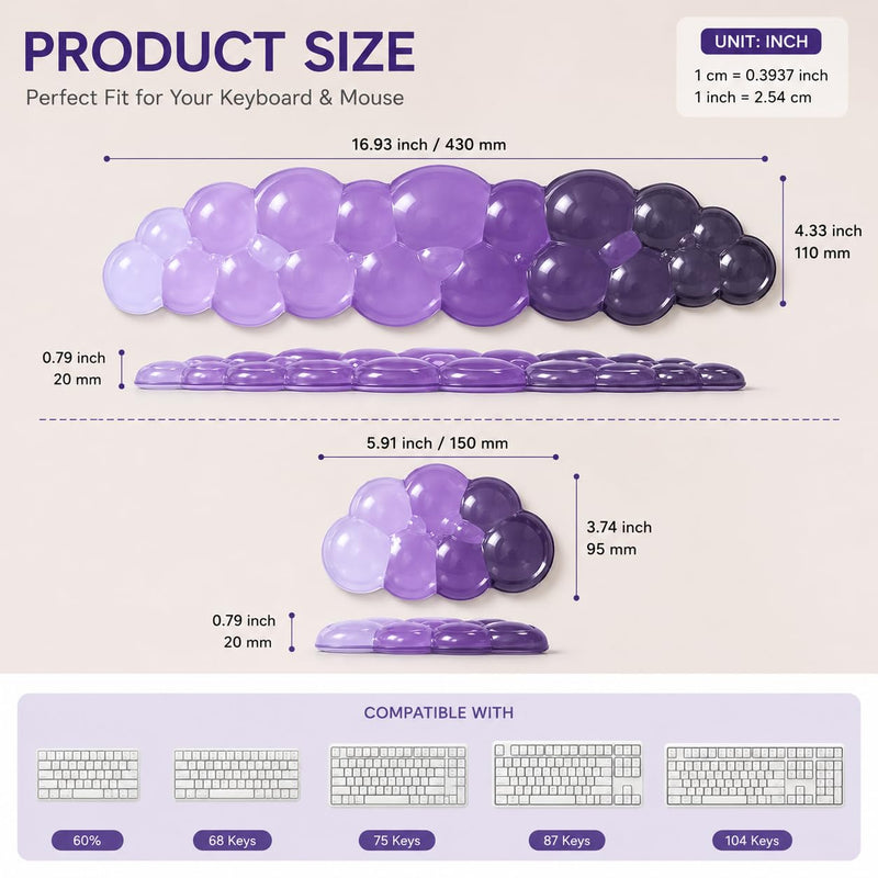 Cute Purple Cloud Wrist Rest for Women, Cooling Gel Support, Non-Slip Pad | Made for typing, coding, and creating, this cooling gel wrist support adds ergonomic comfort to office, home, and study