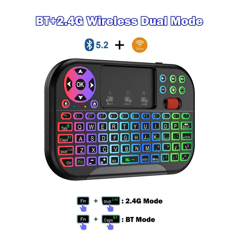 2.4G USB Dongle Mini Keyboard Mouse Combo RGB Backlit Touch Scroll Remote for Samsung LG Sony TCL Smart TV Fire Stick Roku Apple TV Windows Laptop iPad Android Box HTPC Bluetooth Supported Black
