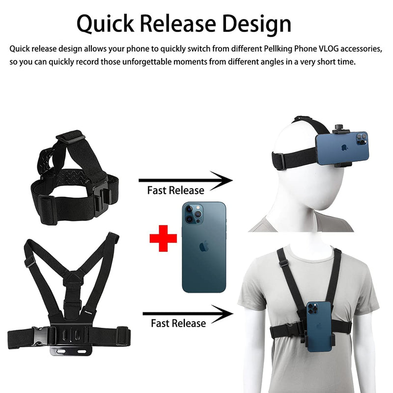 Mobile Phone Chest Strap Harness Mount Head Strap Holder Kit for POV/VLOG,Cell Phone Clip Compatible with iPhone,Samsung,GoPro Hero 9, 8,7, 6, 5, 4, 3,2, 1,AKASO,DJI Osmo,and Action Cameras…