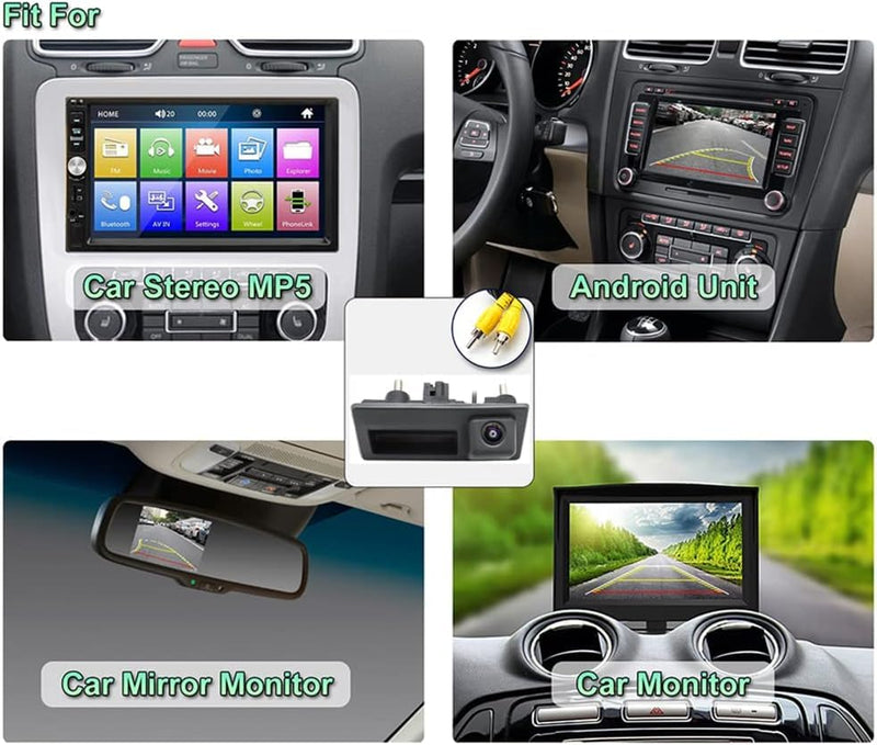 Vehicle Backup Camera with Dynamic Intelligent Trajectory Moving Guide Line for Audi A4L A5 A3 Q3 Q5 RS6 for VW Passat Tiguan Jetta Sharan Touareg, Car Rear View Trunk Handle Camera (110 * 50 mm) 110*50 mm