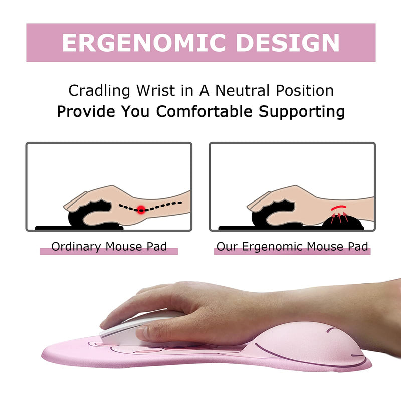 Mouse Pad Wrist Support, KAIGOBOX Mouse Pad, Kawaii Pink Mouse Pad with Piggy Pattern, Desktop Computer Laptop Ergonomic Mouse Pad for Wireless Mouse, Mousepad with Wrist Rest for Gaming Home Office
