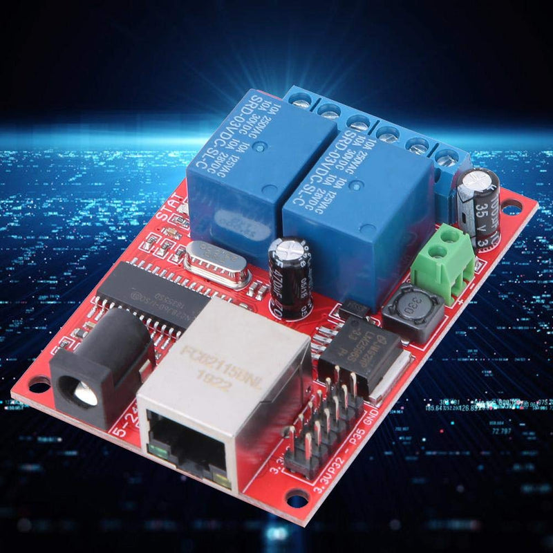 LAN Ethernet Controller Module, TCP/UDP Controller Module with 2-Way Relay Board Delay Switch DC(5-24V) for Replacement of Web Server Electronic Kit Circuit Board
