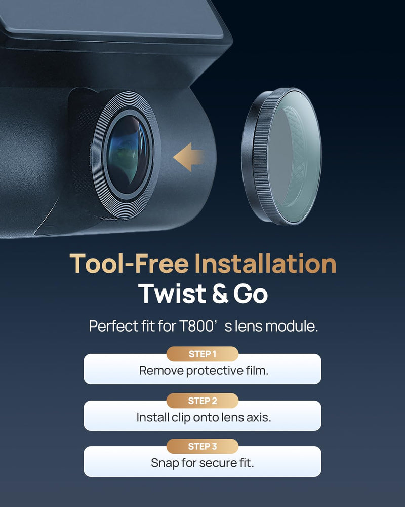 CPL Filter for 70mai T800&T800E Dash Cam, Anti-Glare Polarizing Lens with Snap-On Design, Scratch-Resistant & Enhance Clarity.