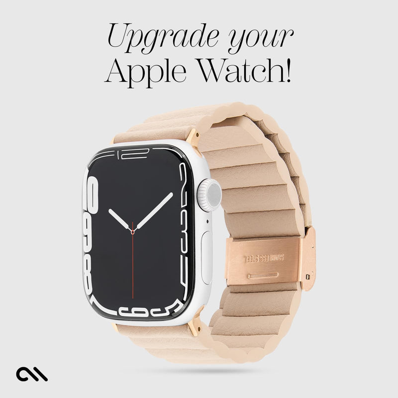 Case-Mate Apple Watch Band for Women - Compatible with 38mm-42mm iWatch Series 11/10/9/8/7/6/5/4/3/2/1/SE - Textured Vegan Leather - Easy to Install - Logo-Engraved Clasp Signature Ridge Band - Beige