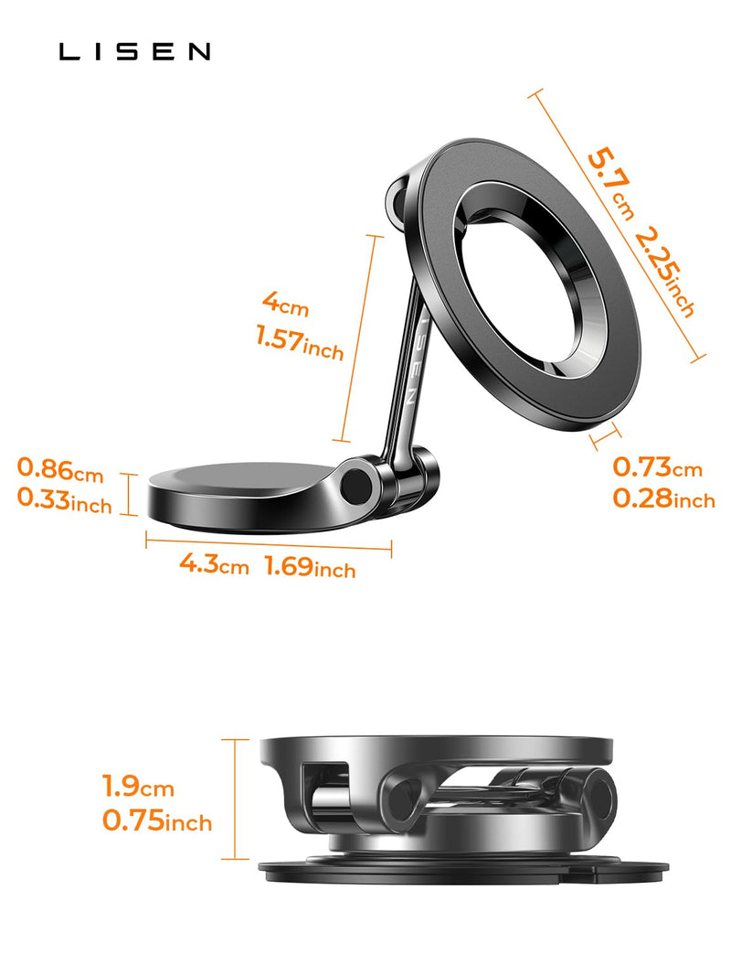 LISEN for MagSafe Car Mount 2 Pack, Classic Magnetic Phone Holder for Car, Car Phone Holder Mount, Dash Car Accessories Gifts for Women Men, for iPhone 17 Pro Max Air 16 15 14 13 12 | Super Compact Foldable Phone Holder for Car, Classic 3M Adhesive No ...