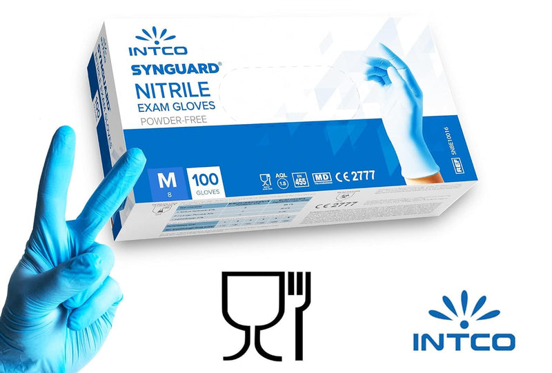 [AUSTRALIA] - Intco Medical – 100 x Medical Disposable Gloves Made of Tear-Resistant Nitrile – Latex and Powder-Free for Flawless Skin Compatibility – Can be Used in Chemical, Food & Cleaning Industry (M) 