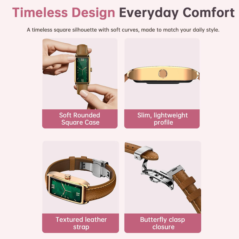 Loluka Fitness Tracker Luxury Slim Smart Bracelet for Women with Heart Rate Sleep Monitor Step Counter Calories Reloj Inteligente para Mujer 1.13''AMOLED Touch Color Screen Brown Leder Strap Black Brown
