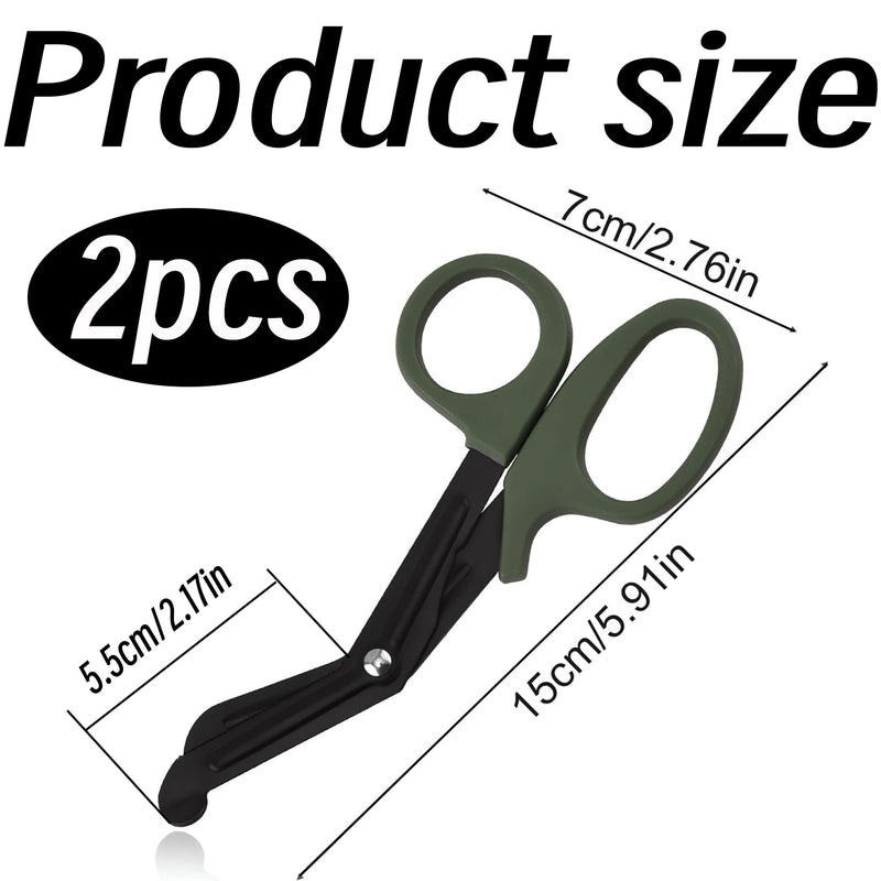 Pack of 2 Medical Bandage Scissors, Medical Scissors, Trauma Scissors, Bandage Scissors, 15 cm Bent Stealth for Nurses, Medical Students, Emergency Room (Black and Green)