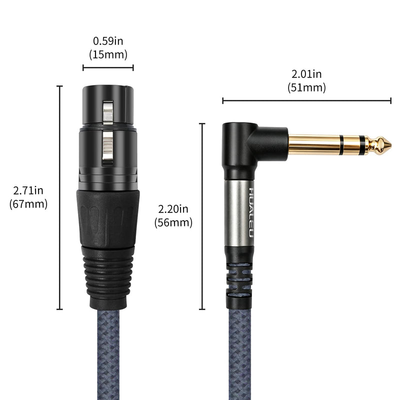2 Pack 10FT Right Angle 1/4 TRS Male to 3Pin XLR Female Microphone Cable,6.35mm TRS to XLR Female Braid Quarter inch Balanced Cable for Mixer Microphone Active Speakers 10Feet
